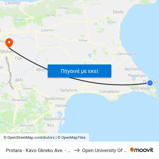 Protara - Kavo Gkreko Ave. - Profiti Ilia to Open University Of Cyprus map