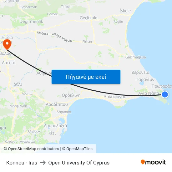Konnou - Iras to Open University Of Cyprus map