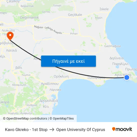 Kavo Gkreko - 1st Stop to Open University Of Cyprus map