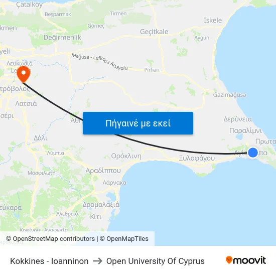 Kokkines - Ioanninon to Open University Of Cyprus map