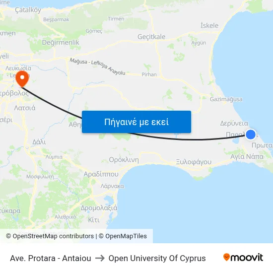 Ave. Protara - Antaiou to Open University Of Cyprus map