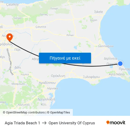 Ag. Triada Beach to Open University Of Cyprus map