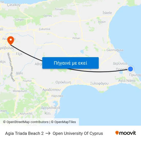 Ag. Triada Beach to Open University Of Cyprus map