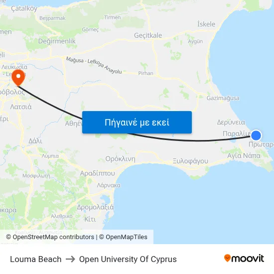 Louma Beach to Open University Of Cyprus map