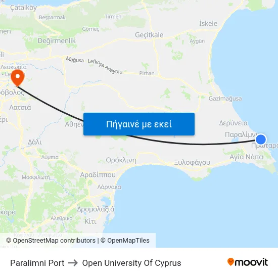 Paralimni Port to Open University Of Cyprus map