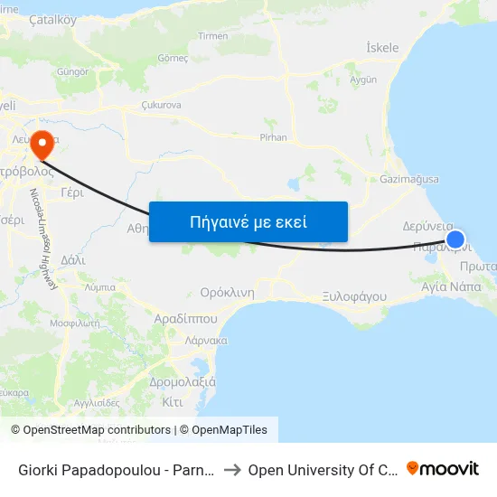 Giorki Papadopoulou - Parnithos to Open University Of Cyprus map