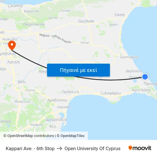 Kappari Ave. - 6th Stop to Open University Of Cyprus map