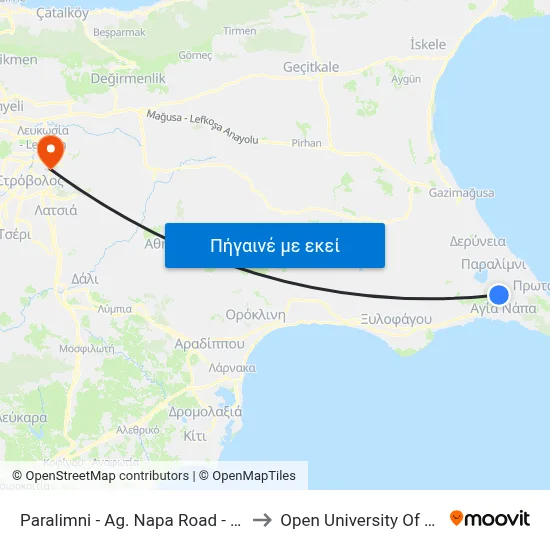 Paralimni - Ag. Napa Road - 8th Stop to Open University Of Cyprus map