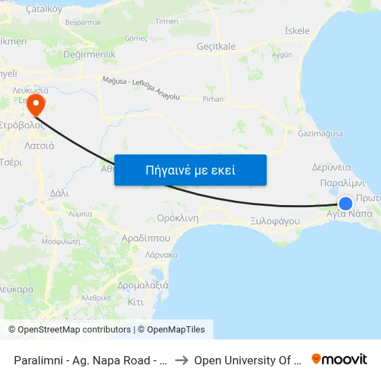 Paralimni - Ag. Napa Road - 7th Stop to Open University Of Cyprus map