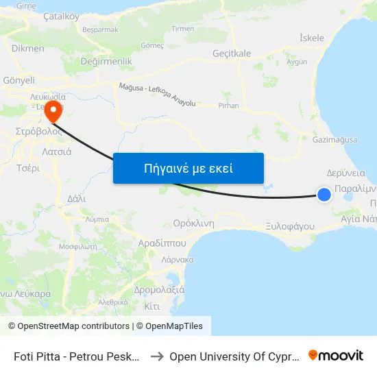 Foti Pitta - Petrou Peskesi to Open University Of Cyprus map
