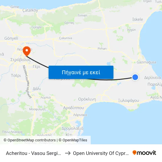 Acheritou - Vasou Sergiou to Open University Of Cyprus map