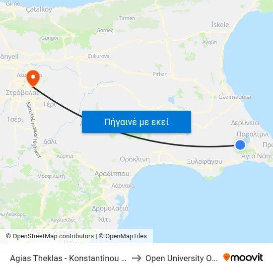 Ag. Theklas - Konstantinou Palaiologou to Open University Of Cyprus map