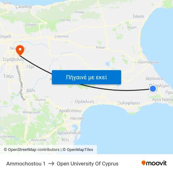 Ammochostou to Open University Of Cyprus map