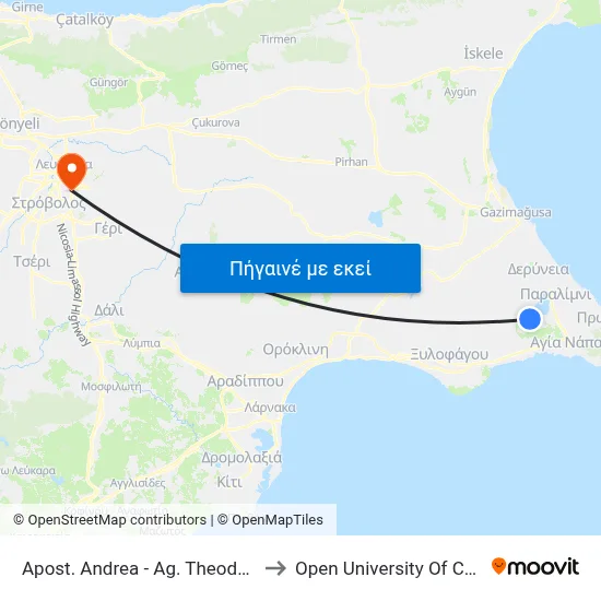 Apost. Andrea - Ag. Theodorou to Open University Of Cyprus map