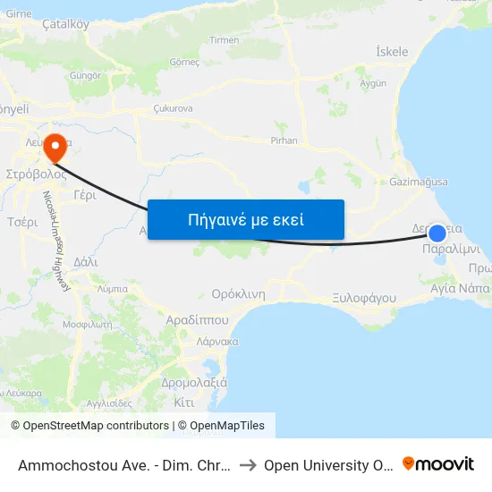 Ammochostou Ave. - Dim. Christodoulou to Open University Of Cyprus map
