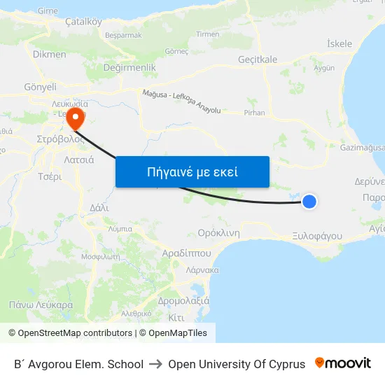 B´ Avgorou Elem. School to Open University Of Cyprus map