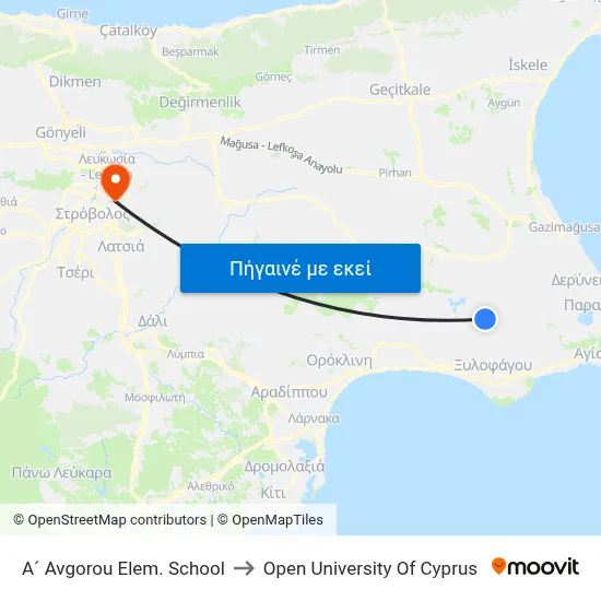 A´ Avgorou Elem. School to Open University Of Cyprus map