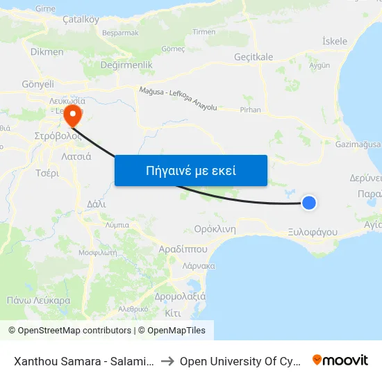 Xanthou Samara - Salaminos to Open University Of Cyprus map