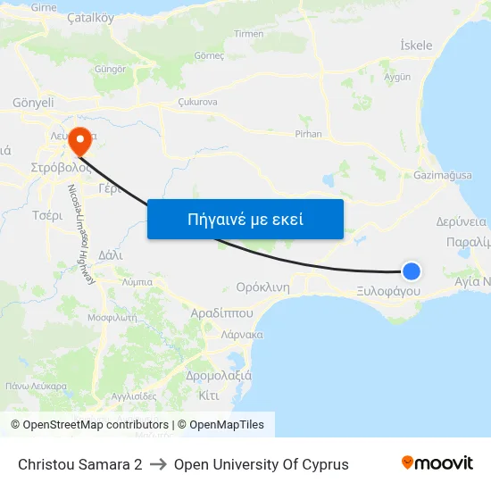 Christou Samara to Open University Of Cyprus map