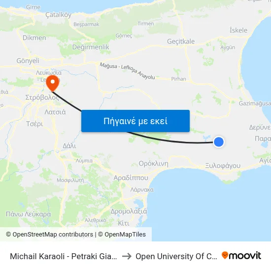 Michail Karaoli - Petraki Giallourou to Open University Of Cyprus map