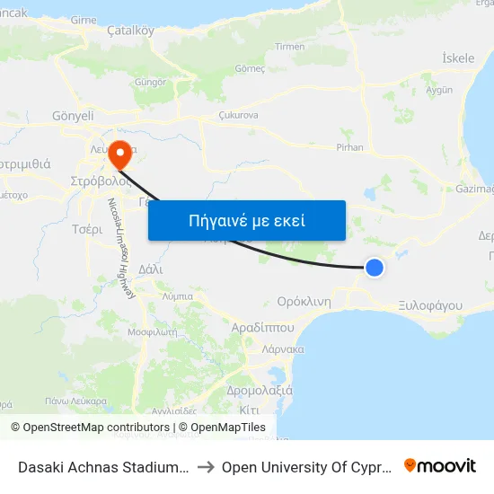 Dasaki Achnas Stadium to Open University Of Cyprus map
