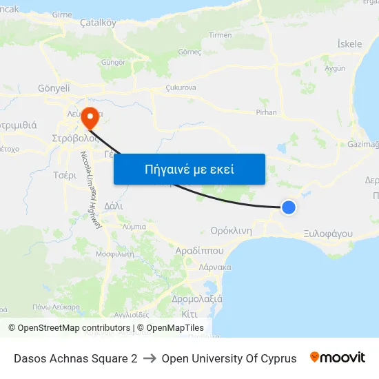 Dasos Achnas Square to Open University Of Cyprus map