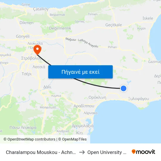 Charalampou Mouskou - Achna Roundabout to Open University Of Cyprus map