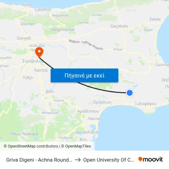 Griva Digeni - Achna Roundabout to Open University Of Cyprus map