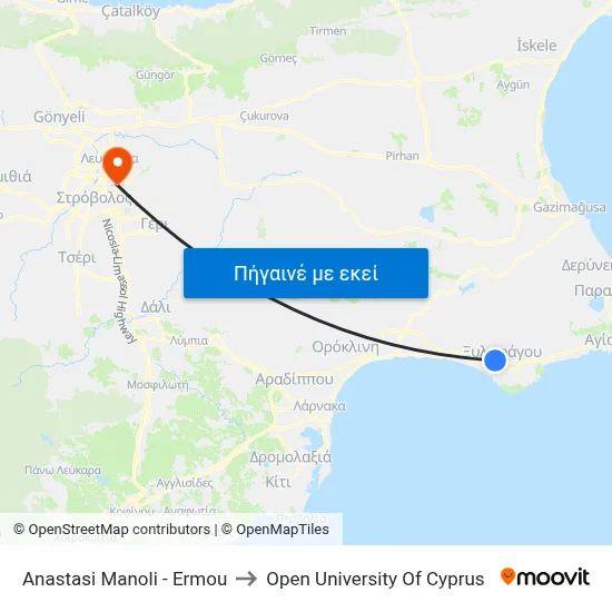 Anastasi Manoli - Ermou to Open University Of Cyprus map
