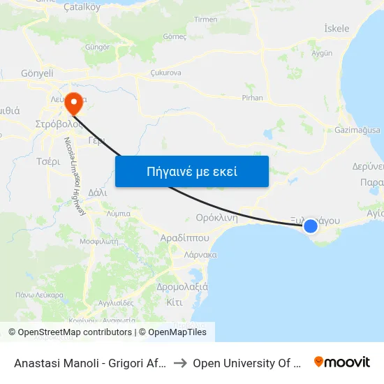 Anastasi Manoli - Grigori Afxentiou to Open University Of Cyprus map