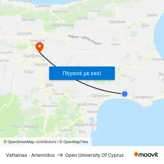 Vattainas - Artemidos to Open University Of Cyprus map