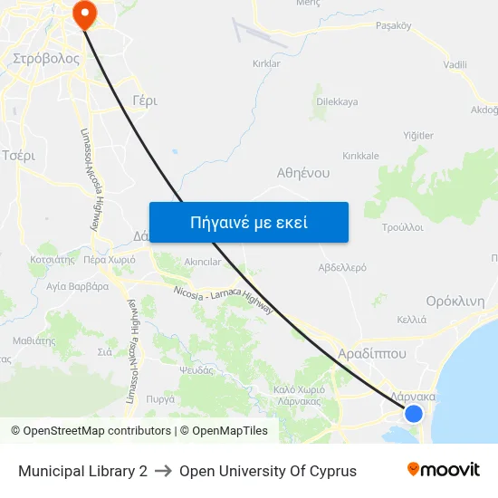 Municipal Library to Open University Of Cyprus map