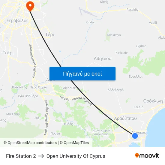 Fire Station 2 to Open University Of Cyprus map