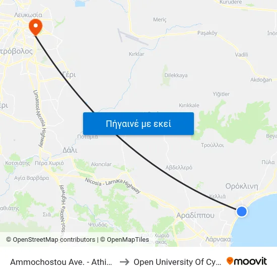 Ammochostou Ave. - Athinon to Open University Of Cyprus map