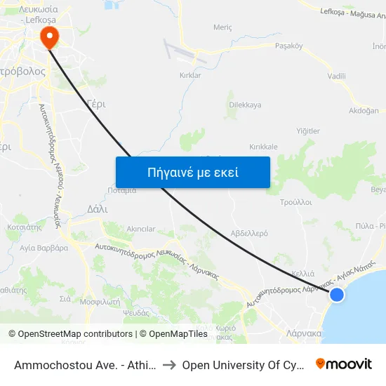 Ammochostou Ave. - Athinon to Open University Of Cyprus map