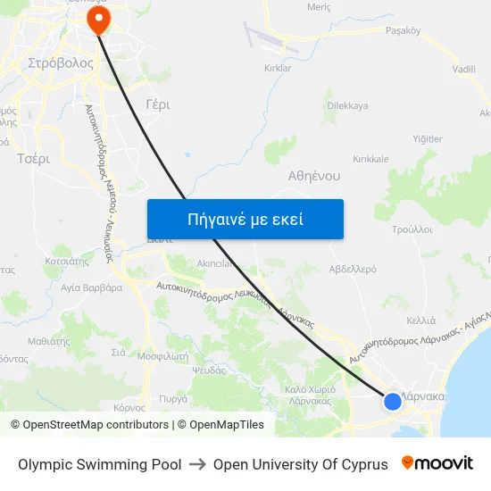 Olympic Swimming Pool to Open University Of Cyprus map