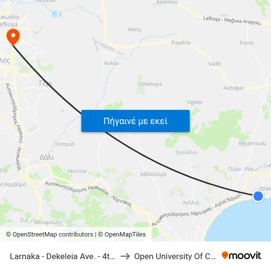 Larnaka - Dekeleia Ave. - 4th Stop to Open University Of Cyprus map