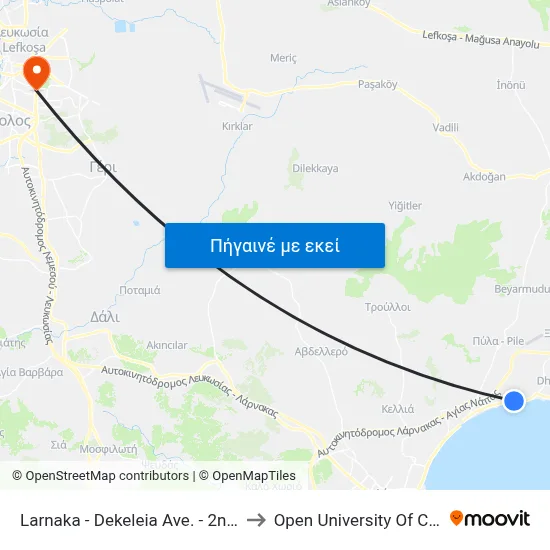 Larnaka - Dekeleia Ave. - 2nd Stop to Open University Of Cyprus map