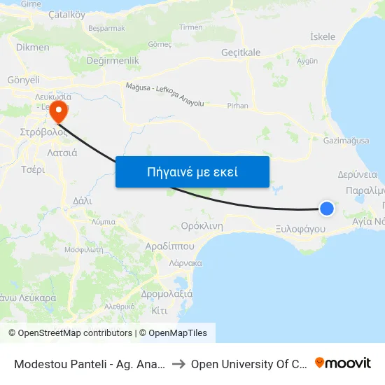 Modestou Panteli - Ag. Anargyron to Open University Of Cyprus map