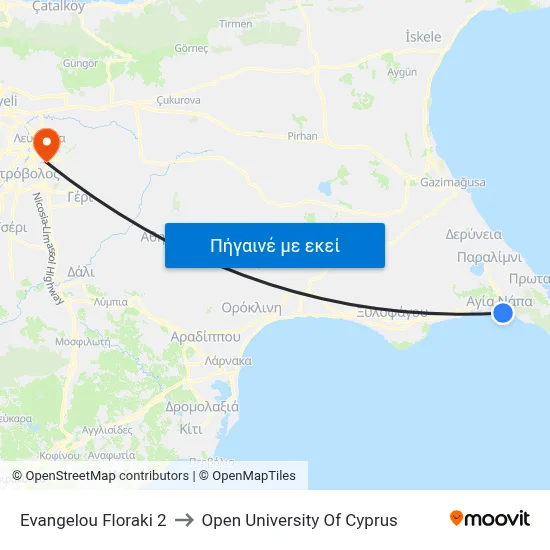 Evangelou Floraki to Open University Of Cyprus map
