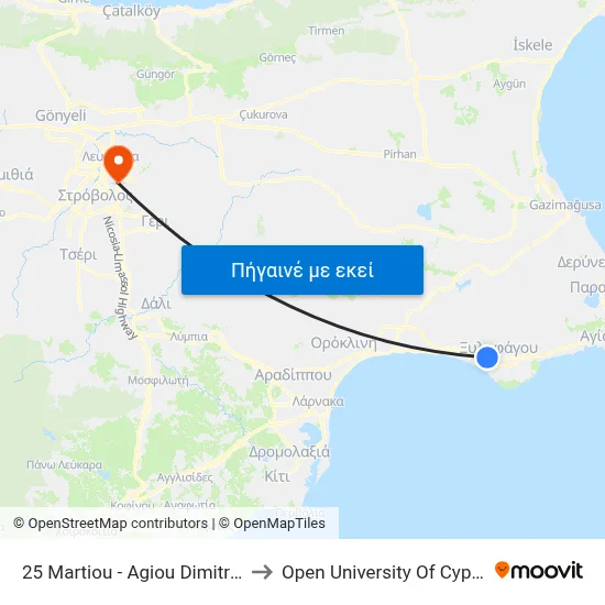 25 Martiou - Ag. Dimitriou to Open University Of Cyprus map