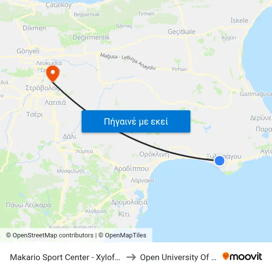 Makario Sport Center - Xylofagou F.C. to Open University Of Cyprus map