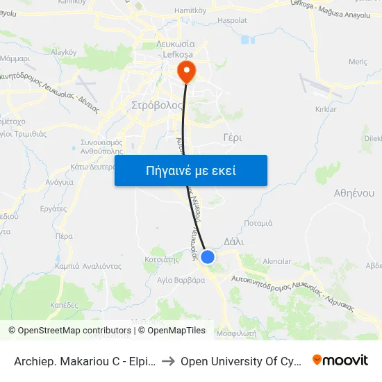 Archiep. Makariou C - Elpidos to Open University Of Cyprus map