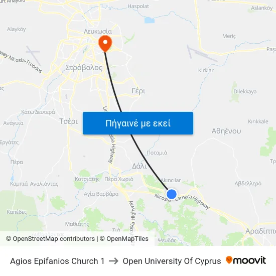 Ag. Epifanios Church to Open University Of Cyprus map