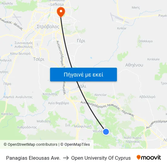 Panagias Eleousas Ave. to Open University Of Cyprus map