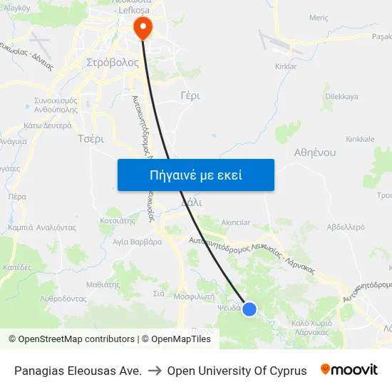 Panagias Eleousas Ave. to Open University Of Cyprus map