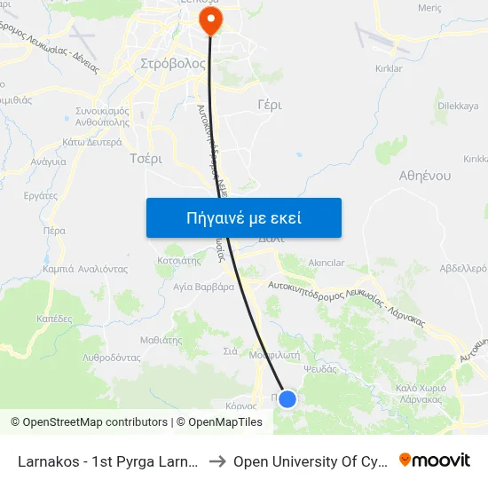 Larnakos - 1st Pyrga Larnakas to Open University Of Cyprus map