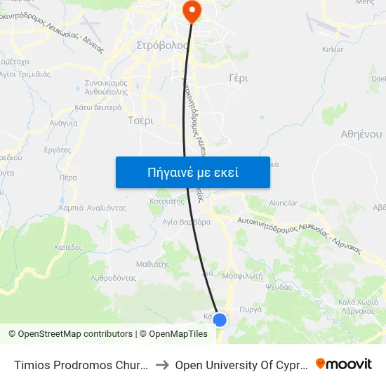 Timios Prodromos Church to Open University Of Cyprus map