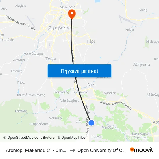 Archiep. Makariou C´ - Omirou to Open University Of Cyprus map