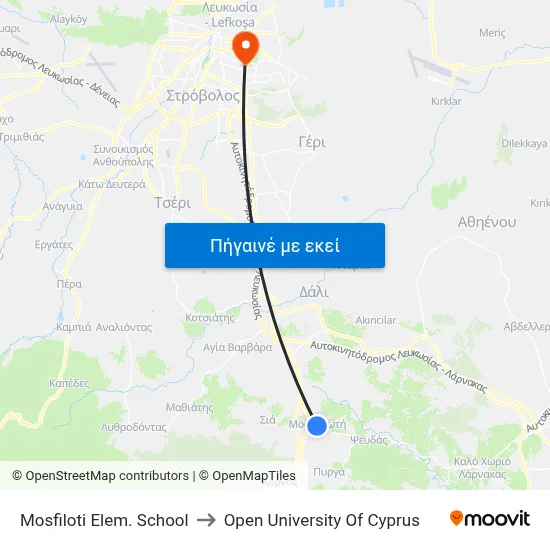 Mosfiloti Elem. School to Open University Of Cyprus map